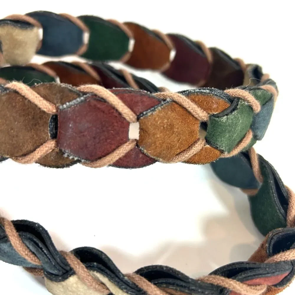 St. John's Bay Braided Suede Leather Multi-Color Belt Large Hippie Granola